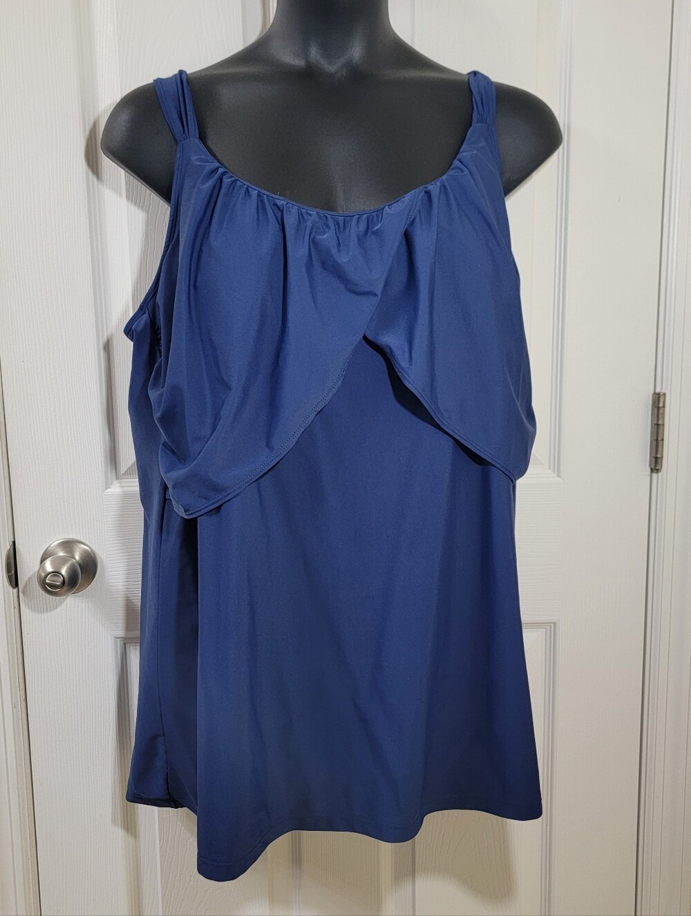 Jaclyn Smith Collection Women's One-Piece Swimsuit Navy Blue Ruffle Swim Dress